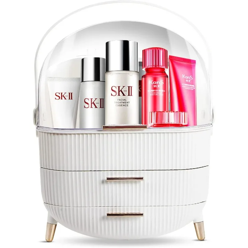 Makeup Organizer, Cosmetics Makeup Storage Box Skincare Organizers with Lid and Drawers, Water & Dust Free, Vanity Organizer For