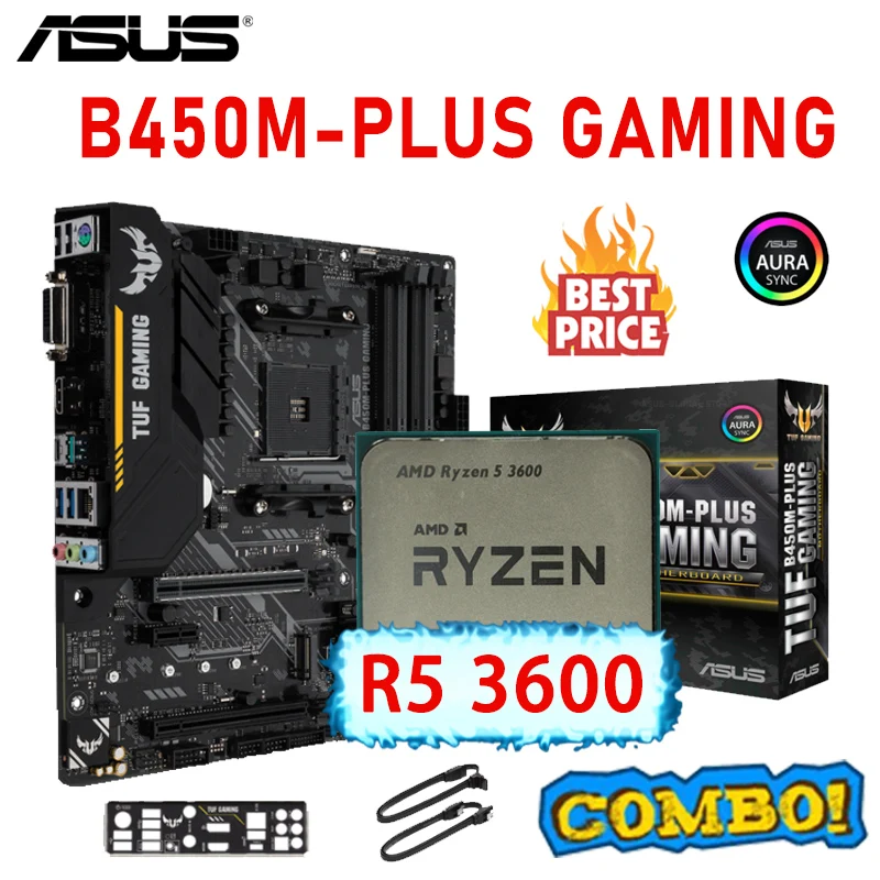 Asus TUF B450M PLUS GAMING + Ryzen 5 3600 CPU Combo AMD B450 Motherboard  Kit Socket AM4 Micro ATX 128GB M.2 SATA III DDR4 New