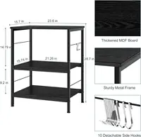 Microwave oven rack, 3-layer kitchen cart with small pastry rack stored on wheels and 10 hooks, coffee bar cart 2