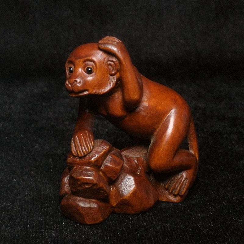 

Size 5 CM Old Chinese Boxwood Hand Carved Animal vivid Monkey Figurine Statue Netsuke