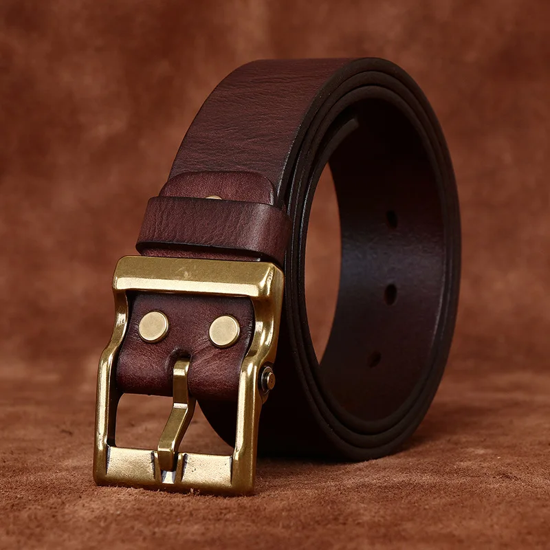 

Retro Washed Frosted Top Layer Cowhide Copper Buckle Belt, Men's Leather Trend Versatile Casual Jeans Belt Wholesale