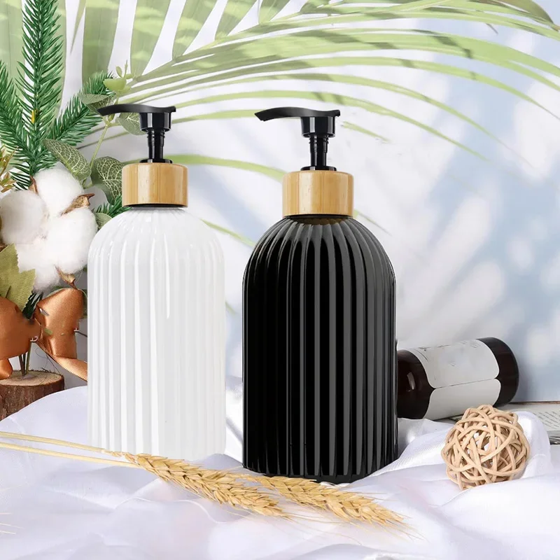 500ml Strip Soap Dispenser Bamboo Pump Refillable Shampoo Liquid Conditioner Bottle Home Bathroom Accessories