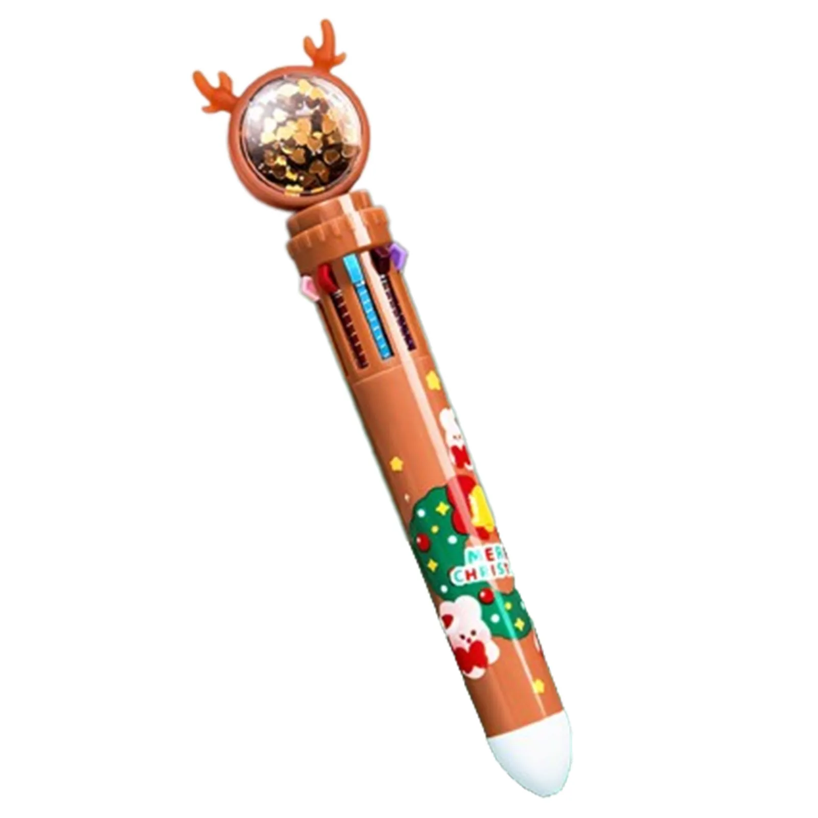 Christmas Cartoon Barrel Ballpoint Pen Durable 10-in-1 Multicolor Pens for Office School Supplies Students