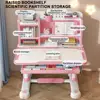 Kids Study Desk Chair Set, Height Adjustable Children School Study Table Chair Set with Sitting Corrector(Pink, Blue)