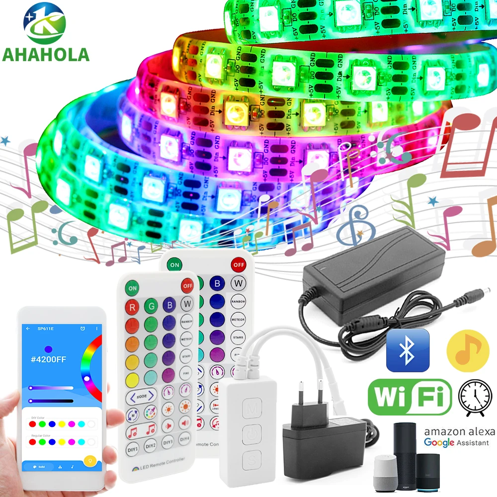 

1m 5m 10m 20m Bluetooth Wifi Ws2812b Led Lights Address WS2812 RGB Led Strip Light Waterproof Ruban Led Strip Lights Ledstrip