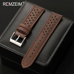 Men's Retro Genuine Calfskin Leather Watch Band - Breathable & Comfortable Replacement Strap - 22mm (Dark Brown)