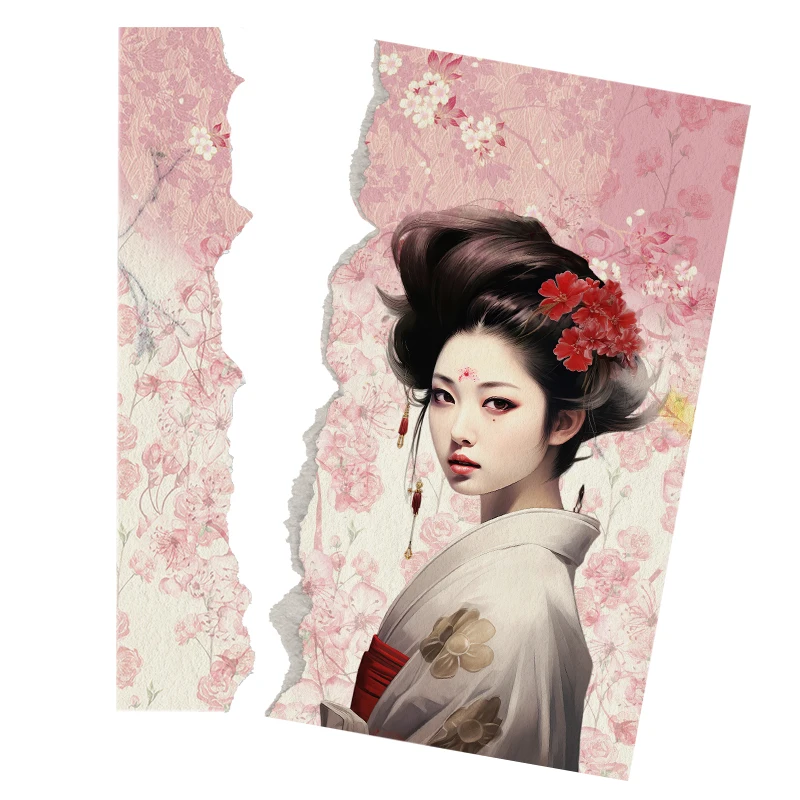 일본 스타일 사쿠라 레트로 스크랩북 장식, 빈티지 정크 저널, 쌀 종이 오리지널 디자인, WuleeGift S24052801, 8 개