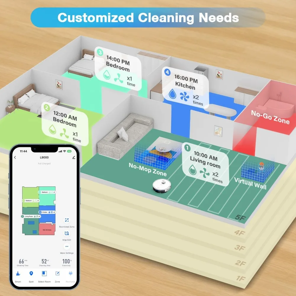 Commercial Washing Robots, 4000Pa Suction Robotic Vacuum Cleaner, 150Mins Max & Smart Mapping, Robot Vacuum and Mop Combo
