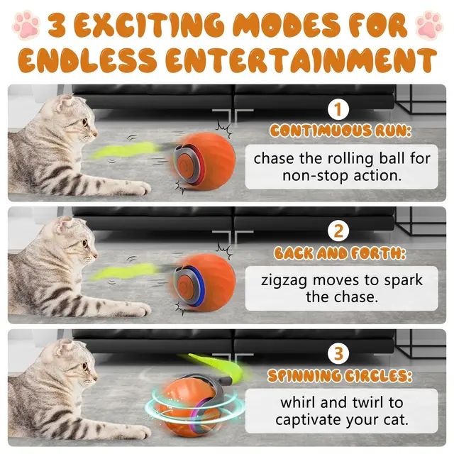 NewSpeedy Tail 2.0 Cat Toy, Speedy Tail Cat Toy, Interactive Cat Ball Toy, Smart Cat Toys Ball, Two Speed Adjustment, with Tail  4