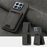 Solid Color Leather Wallet Card Slot Bracket Phone Case For Xiaomi 14T 13T 11T Pro Redmi Note 14 14C 13 13C 12 11 10 S Pro Cover 2