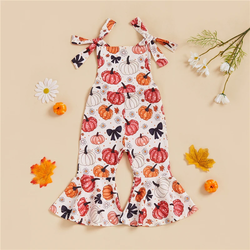 Fashion Toddler Baby Girls Halloween Clothes Pumpkin Print Sleeveless Overalls Jumpsuit Suspender Pants Kids Toddler Outfit
