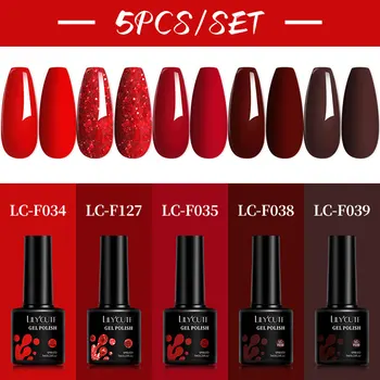 LILYCUTE 5 Pz/set 7ML Rosso Marrone Gel Per Unghie FAI DA TE Unghie Artistiche Semi Permanente Gel UV Smalto Design A Lunga Durata Kit Manicure Forniture 1