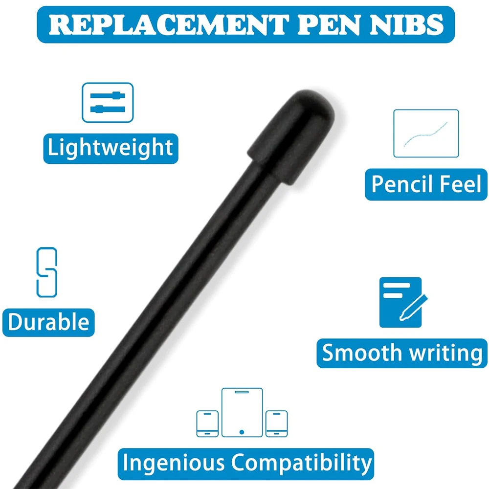 Standard Pen Nibs for WA-COM, 10 Pcs Black Replacement Refill Pen Tips for  Intuos Pro,for IMobileStudio Pro (with Removal Ring) 6