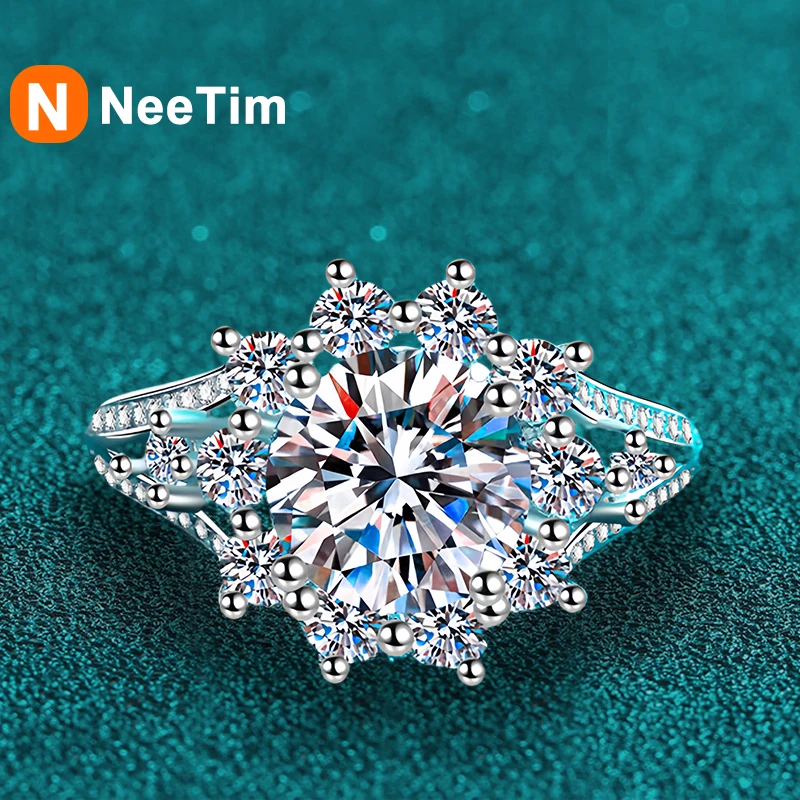 

NeeTim 3ct 9mm D Color Moissanite Ring 925 Sterling Silver Rings for Women Wedding Bridal Proposal Band Engagement Party Jewelry