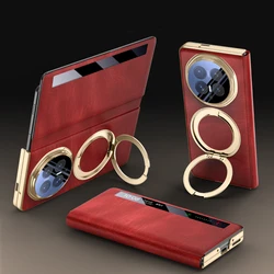 Luxury PU Leather Case with Magnetic Closure and Rotatable Ring Stand for Honor Magic V6 (Red - with Ring)