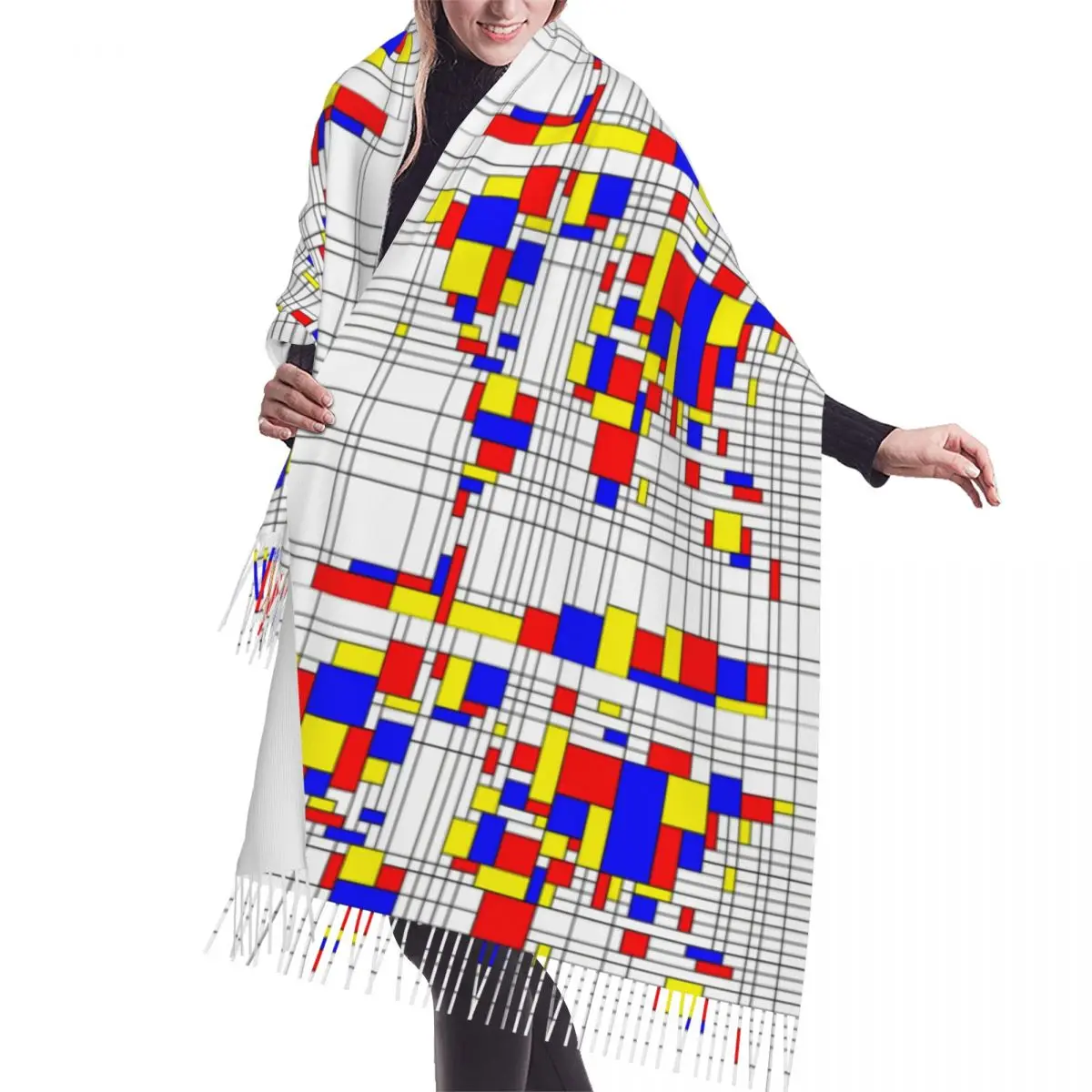 

Индивидуальный минималистичный шарф Piet Mondrian в современном стиле, мужские и женские зимние теплые шарфы, модная универсальная шаль, накидка