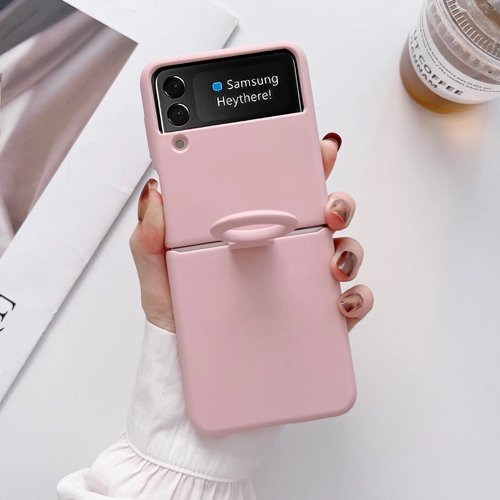 Per Samsung Z Flip 4 3 Ring Holder Liquid Case Per Samsung Galaxy Z Flip 4 Zflip3 Zflip4 Zflip 3 Candy Pure Color Cover Funda