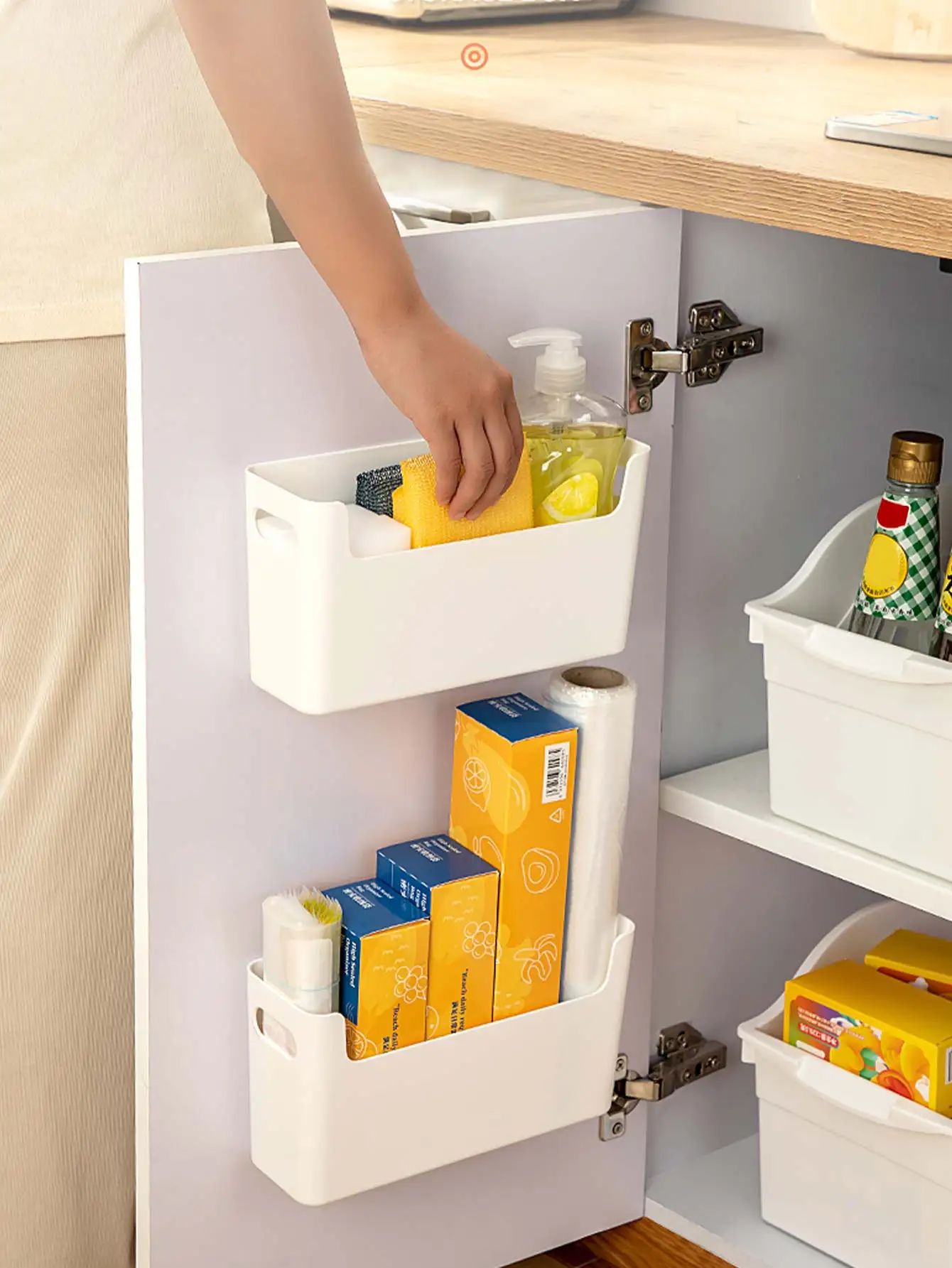 WORTHBUY Multifunctional Plastic Storage Rack Holder Punch Free Wall-Mounte Storage Organization Kitchen Cabinet Storage Box 2