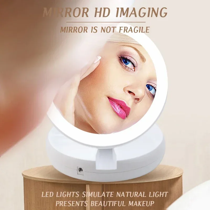 360&deg;Lighting Makeup Mirror With LED Light USB Portable Foldable Desk Vanity Mirror Adjustable HD Travel Home Beauty Tools