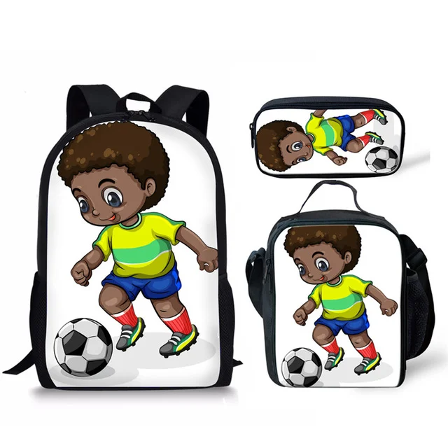 Wholesale Children School Bag Black Art African Boy Printing 3pcs Set for Kids School Bag Teenage Book Bags Set Boys Pencil Case