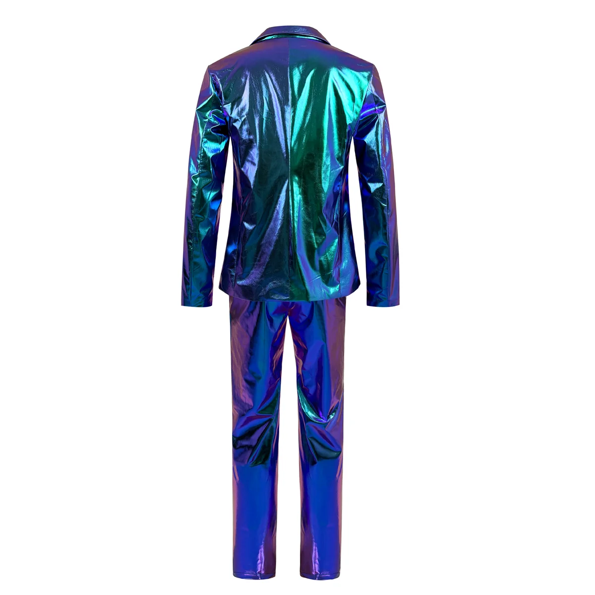 Traje holográfico iridiscente de 2 piezas para hombre, conjunto de blazer y pantalón metálicos brillantes, disfraz ajustado para fiesta disco, escenario, DJ, club profesional