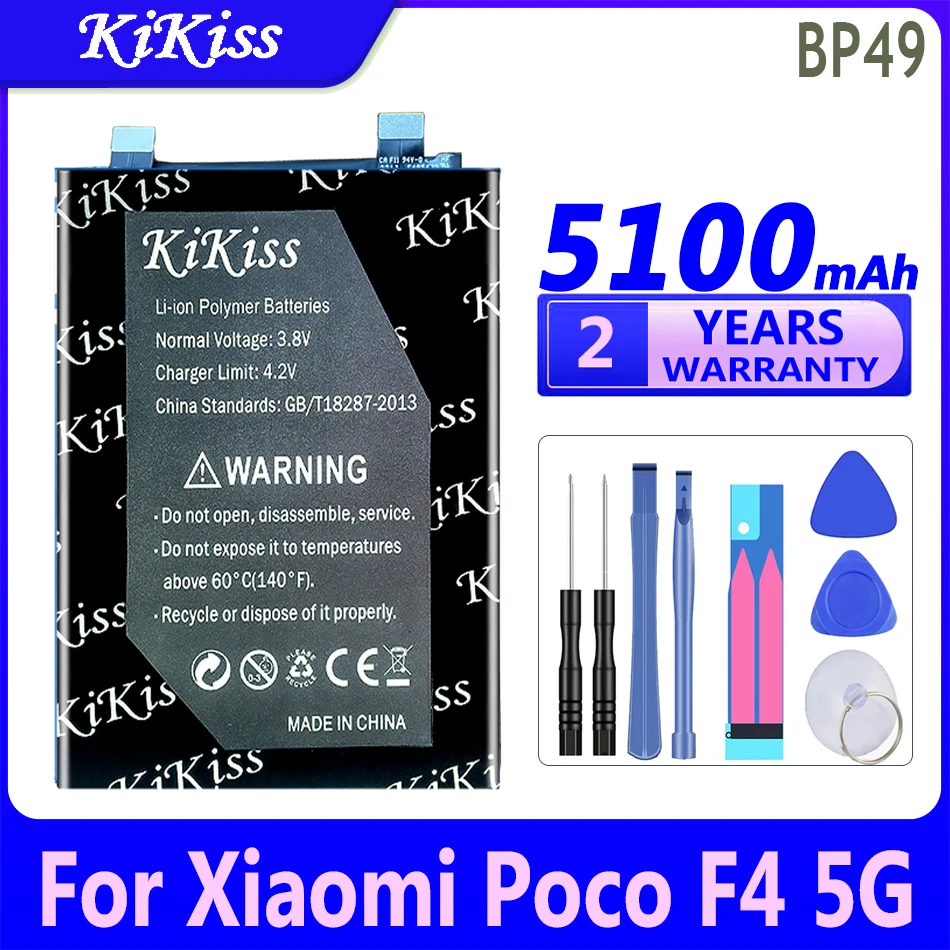 

5100mAh KiKiss High Capacity Battery BP49 BP 49 For Xiaomi Poco F4 5G/For Redmi K40S Mobile Phone Batteries