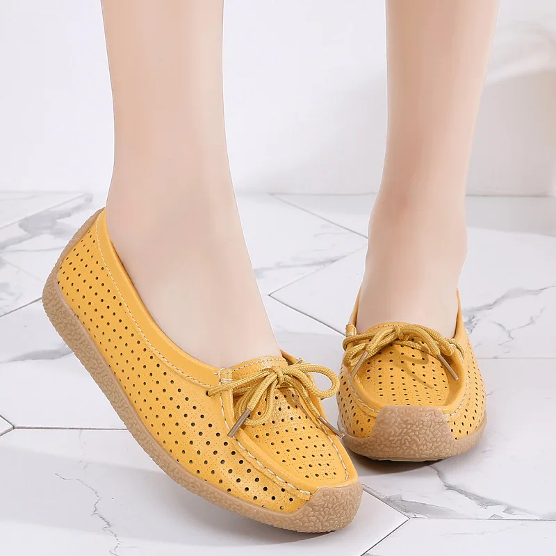 Women Genuine Leather Shoes Woman Loafers Casual Flat Shoes Female Slip On Ballet Flat Shoes Women's Driving Shoes