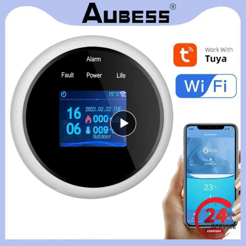 Tuya WiFi Gas Leak Sensor LCD Display Screen Household Smart Fire Security Detector LPG Leak Temperature Sensor Alarm Detector