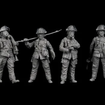 1/35 스케일 다이 캐스트 수지 피규어 소방관 4 인 슈트 모델 조립 키트, 디오라마 조립 모델, 도색되지 않음 (마스크 포함)