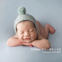 Newborn Photography Props Pompom Hat Knitted Baby Girl Boy Bobble Hat Fotoshooting Newborn Bonnet Baby Photography Accessories 2
