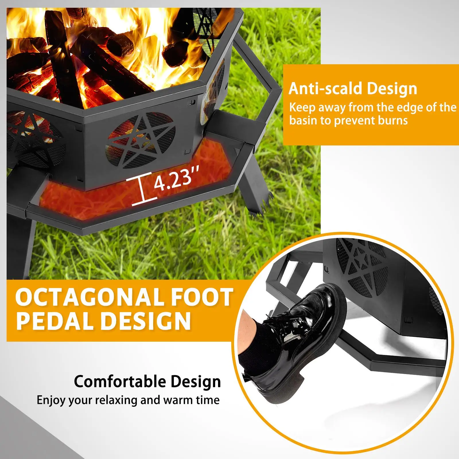 35-Inch Decorative Outdoor Fire Pit-Portable Patio Heater for Backyard Campfires & BBQs
