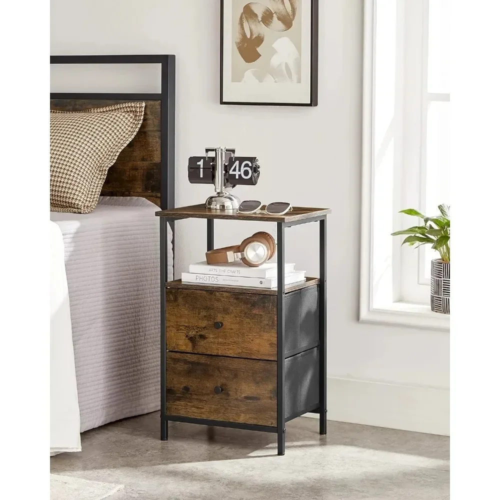 

Nightstand, 24-Inch Tall Side Table with 2 Fabric Drawers and Storage Shelf, for Bedroom, Nightstand