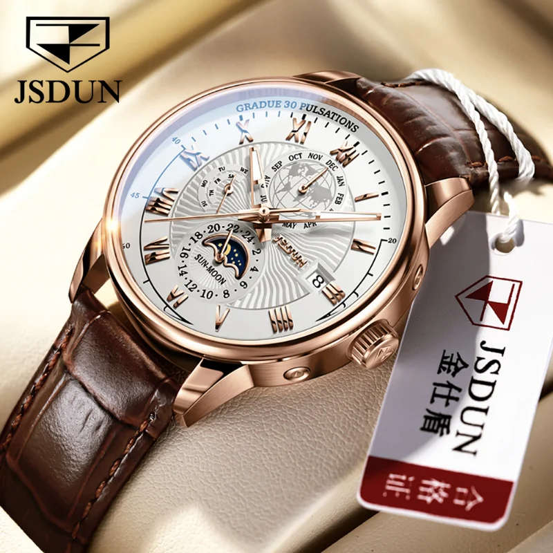 

JSDUN 8909 Men's Watches Luxury Automatic Mechanical Wristwatch Waterproof Luminous Self-winding Watch Date Moon Phase Week