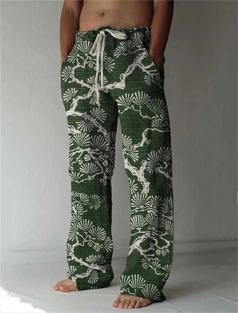 Summer men's trousers 3D printed black ink fish pattern slim fit casual trousers Comfortable casual men's straight trousers