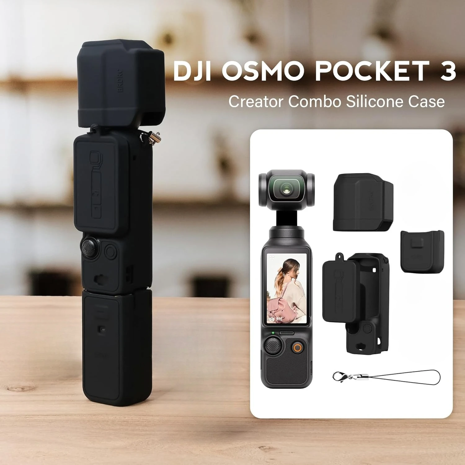 DJI 오즈모 포켓 3용 실리콘 보호 케이스, 스크래치 방지 슬림 스킨, 스크린 마이크 가드 핸드 그립 포켓 카메라 액세서리