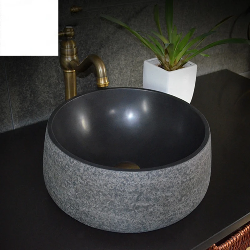 

Indoor Polished Black Stone Round Bathroom Sink