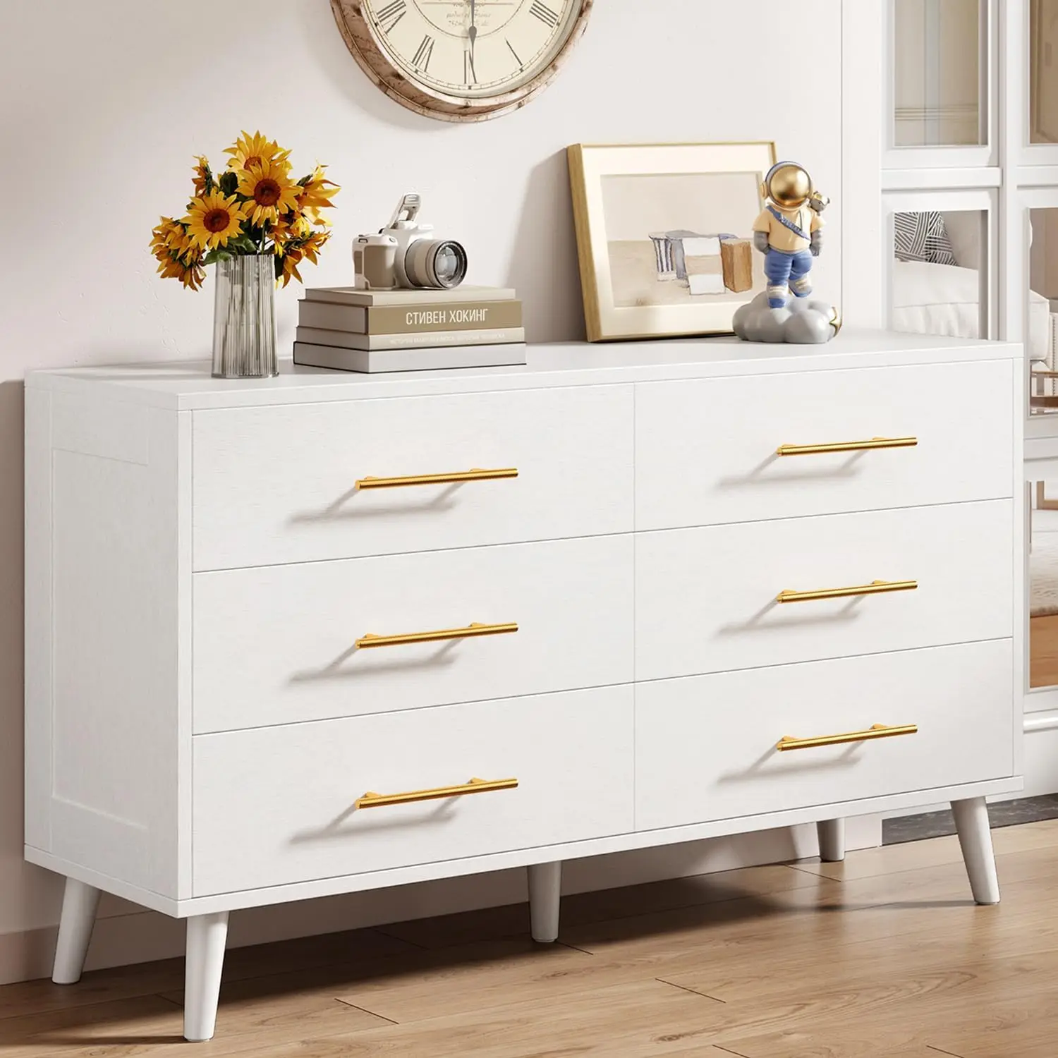 

Drawer Dresser for Bedroom, Chest of Drawers with Metal Handles, Wood Storage Modern Dresser for Nursery, Living Room, Entryway