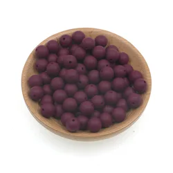 Bulk Set of 50 Round Silicone Beads for DIY Jewelry and Accessories - Assorted Sizes (Wine red)