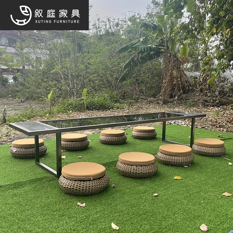 

Outdoor furniture courtyard rattan table and chair combination indoor and outdoor villa terrace simple leisure tea Teng chair