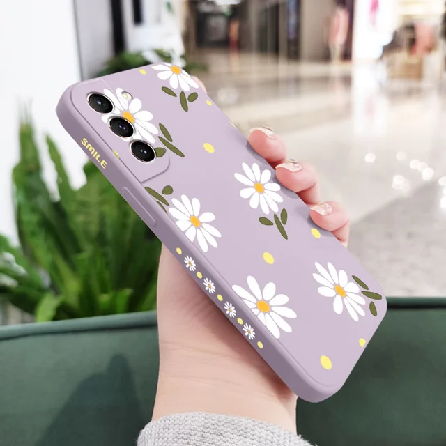 Chrysanthemum Phone Case For Samsung Galaxy S22 S21 S20 Ultra Plus FE S10 S9 S10e Note 20 ultra 10 9 Plus Cover Light Purple