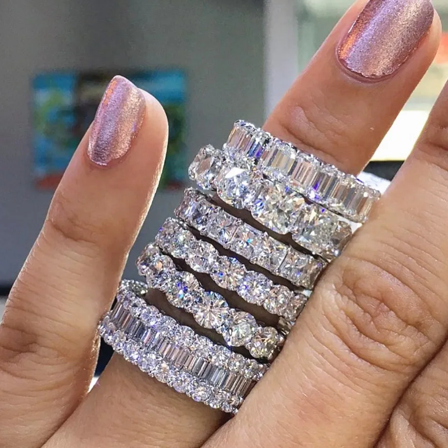 UILZ Handmade Inlay Crystal Zircon Ring Zircon Wedding Band Rings for Women Finger Accessory Party Anniversary Jewelry Gifts