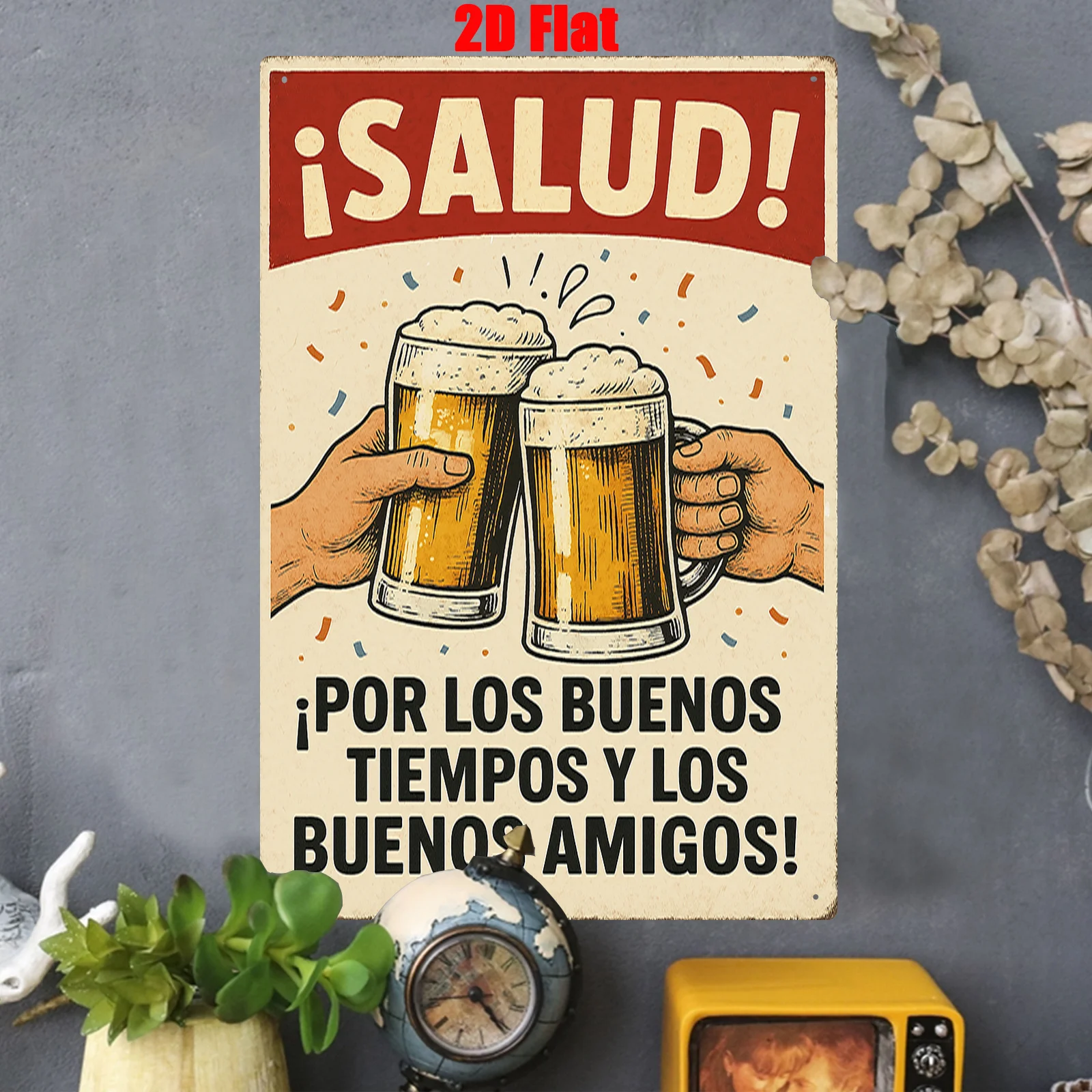 HD 주석 간판 ¡Salud 포로스 브룬스 티엠포스 레트로 메탈 포스터 클래식..