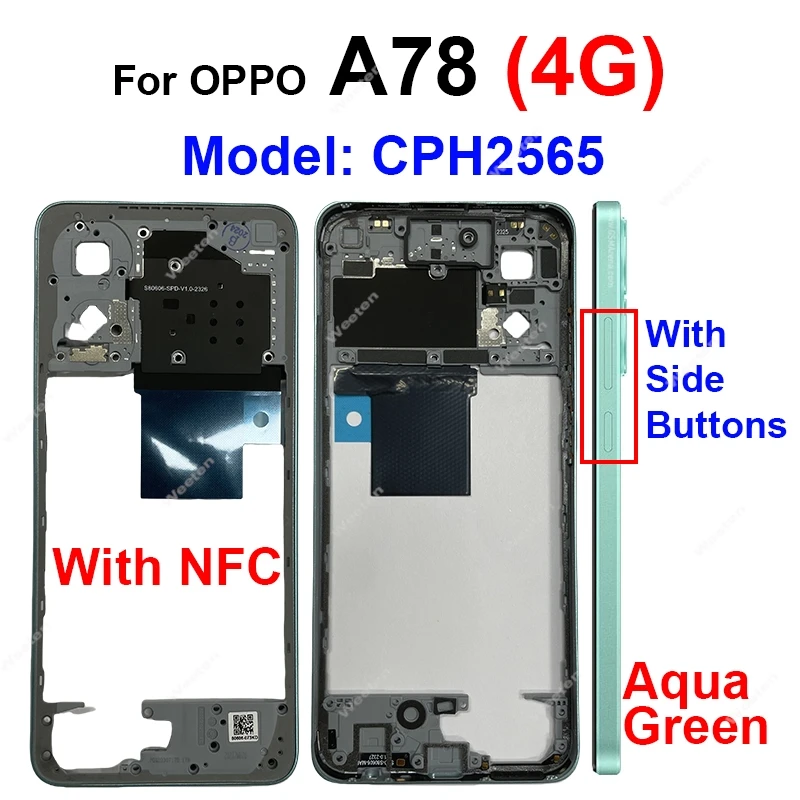 OPPO A78 A79 4G 5G 중간 프레임 하우징 커버 베젤(사이드 버튼 교체 부품 포함)