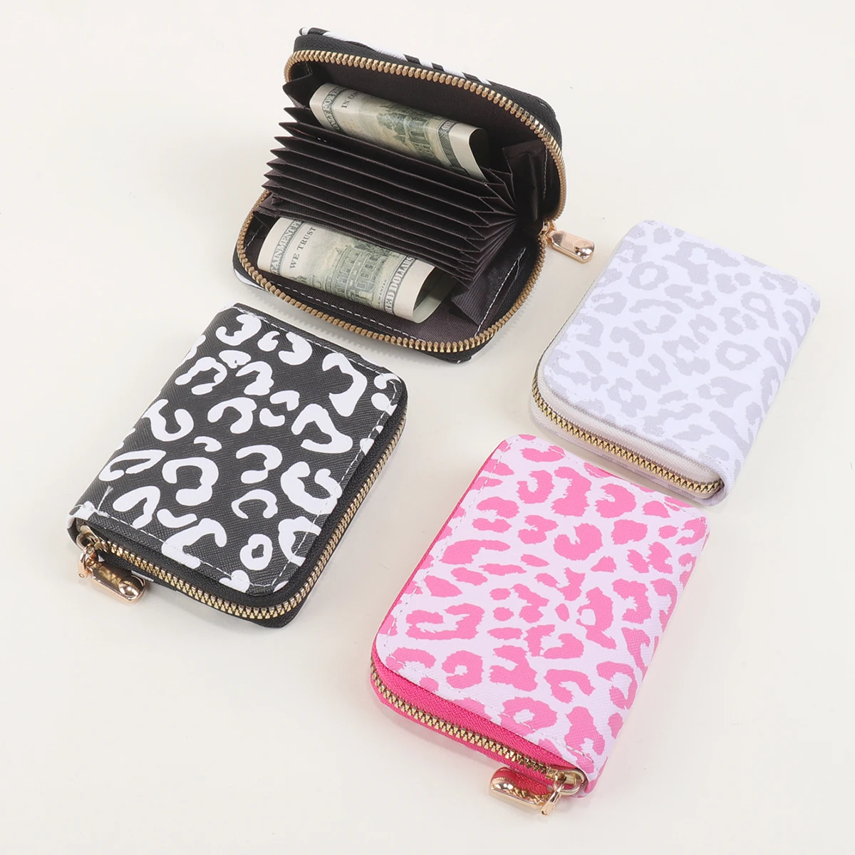 미니 레오파드 프린트 클러치 지갑, 짧은 신용카드 지갑, 남녀공용 카드 및 동전 지갑, 귀여운 비즈니스 ID 수납 가방, 선물용