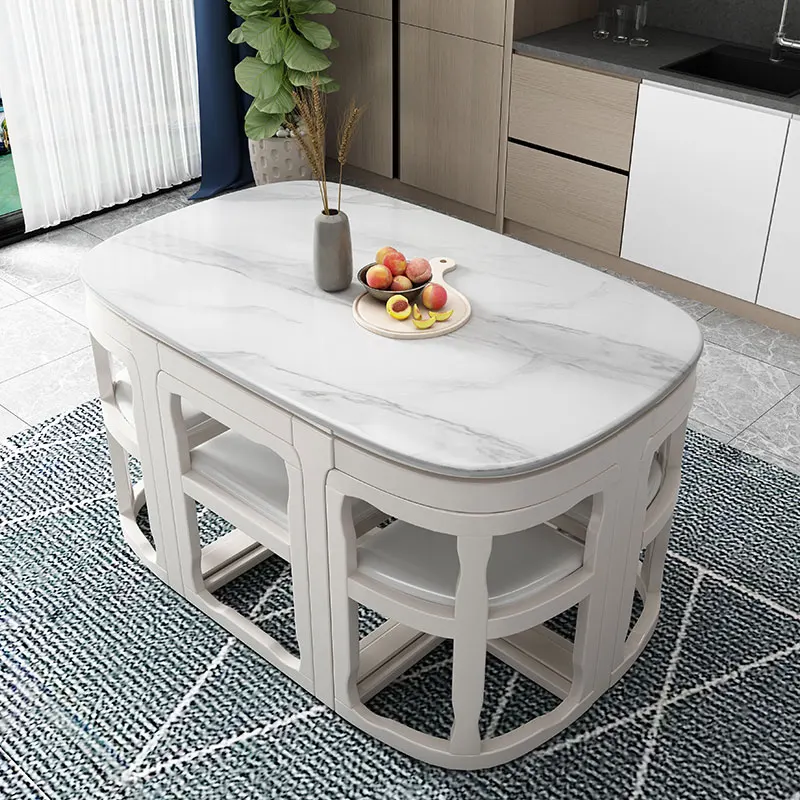

Tables and Chairs Set Restaurant Home Modern Simple Space-Saving Rectangular Invisible Solid Wood Bright Dining Table