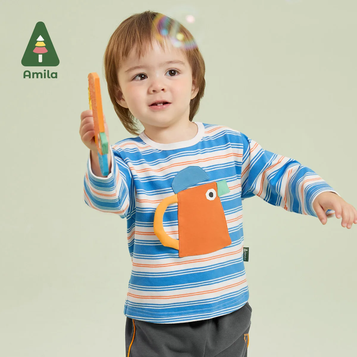 Baby T-shirts Amila T-shirt for a Boy And Girl Autumn New Round Neck Small Drop Shoulder Baby Clothes Warm And Breathable Baby's Tops