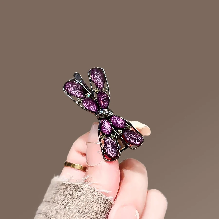 Exquisite lila Glasur Strass Schleife Entenschnabel Clip Ein-Wort-Clip Temperament Side Bang Clip High-End-Haar-Accessoires für Frauen – Detail 2