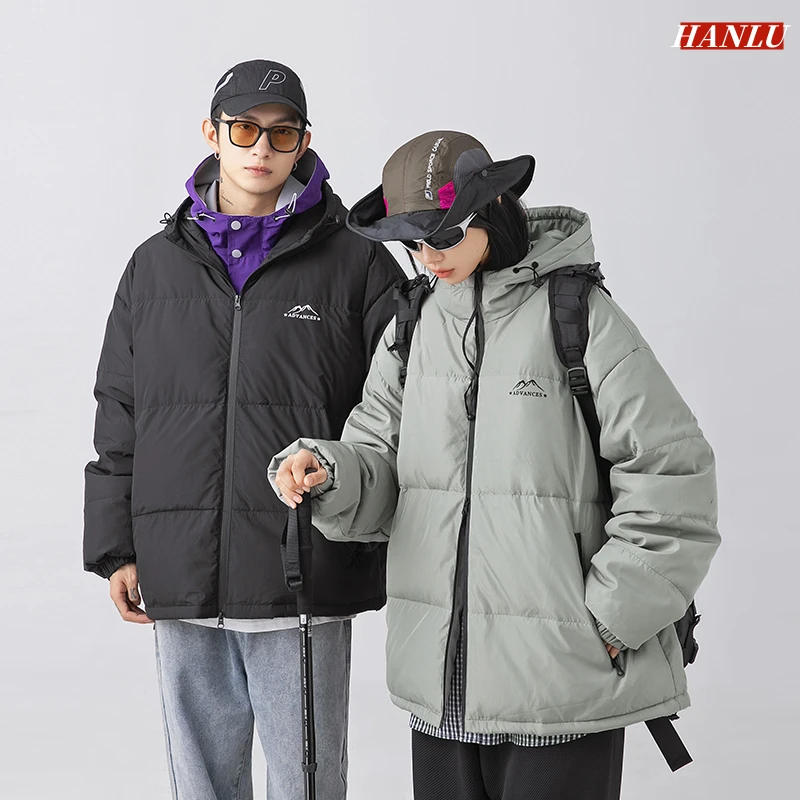 HANLU 2022 Winter Hooded Down Jacket Men Casual Loose Thicken Duck Down Warm Mens Parkas Women Winter Puffer Jackets Sports Coat