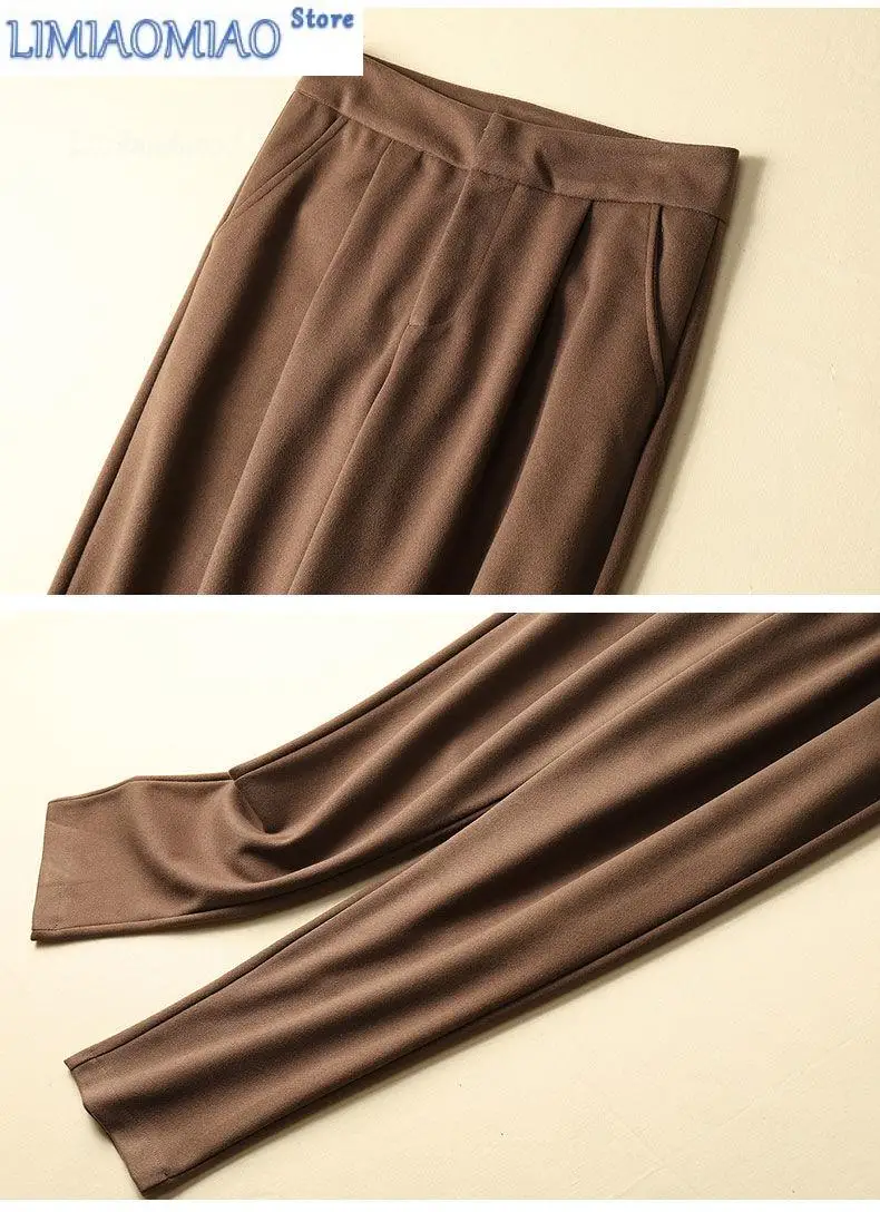 New Warm and Slim Casual Pants Autumn Winter Woolen Straight Leg Nine Pants Commuter Pants with Haren cargo pants women