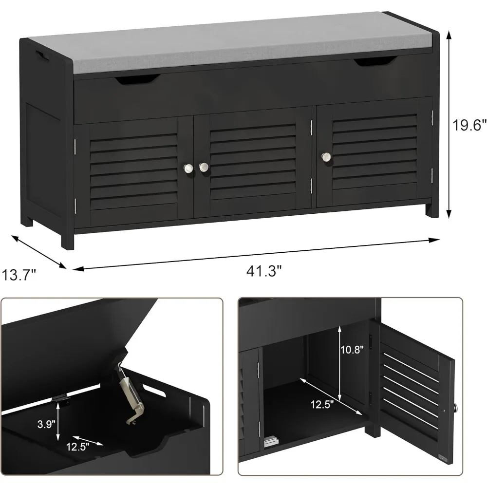 41.3" Shoe Storage Bench with Lift Top Storage, Entryway Bench with Cushioned Seat, Adjustable Shelf, Shoe Cabinet 2